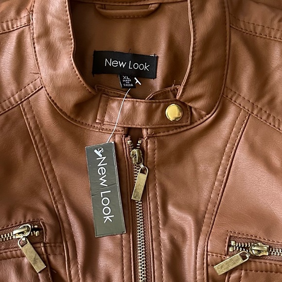 New Look Women's Color Brown Jacket Faux Leather Full Zip Coat - Picture 3 of 5